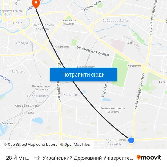 28-Й Микрорайон to Український Державний Університет Залізничного Транспорту map