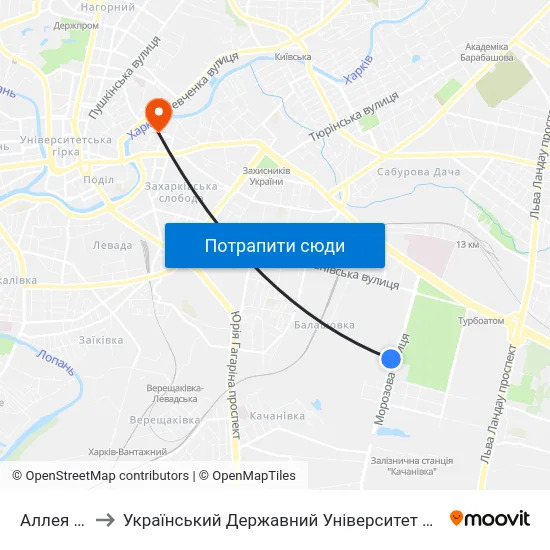 Аллея Славы to Український Державний Університет Залізничного Транспорту map