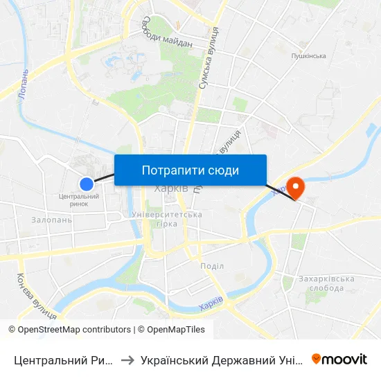 Центральний Ринок (Tsentralnyi Rynok) to Український Державний Університет Залізничного Транспорту map