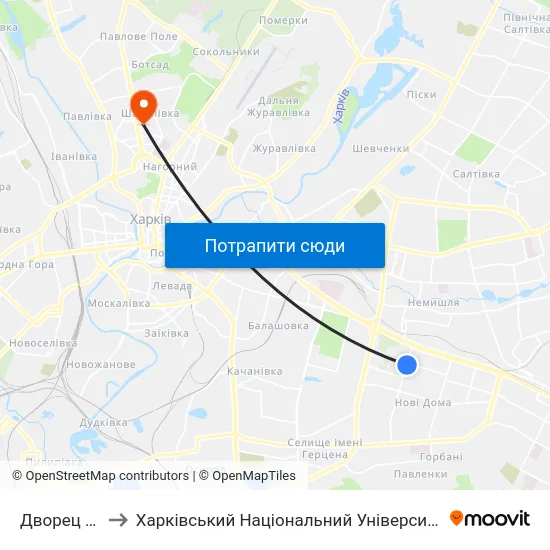 Дворец Спорта to Харківський Національний Університет Радіоелектроніки map