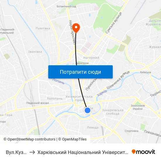 Вул.Кузнечна to Харківський Національний Університет Радіоелектроніки map