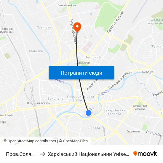 Пров.Соляниківський to Харківський Національний Університет Радіоелектроніки map