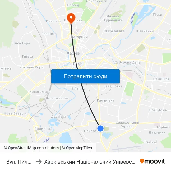 Вул. Пильчикова to Харківський Національний Університет Радіоелектроніки map