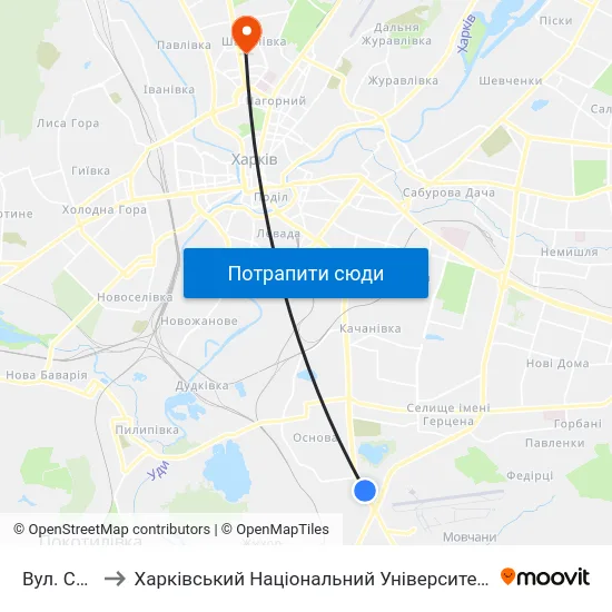 Вул. Сохора to Харківський Національний Університет Радіоелектроніки map