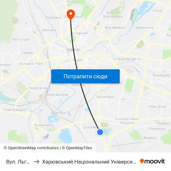 Вул. Льговська to Харківський Національний Університет Радіоелектроніки map