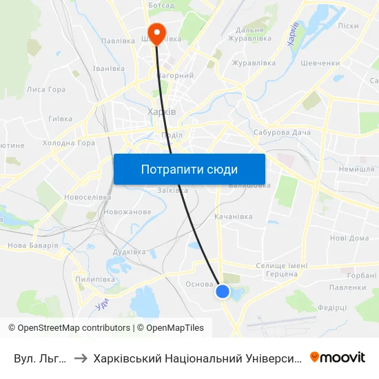 Вул. Льговська to Харківський Національний Університет Радіоелектроніки map