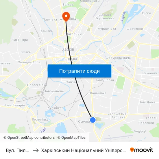 Вул. Пильчикова to Харківський Національний Університет Радіоелектроніки map