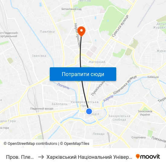 Пров. Плетнiвський to Харківський Національний Університет Радіоелектроніки map