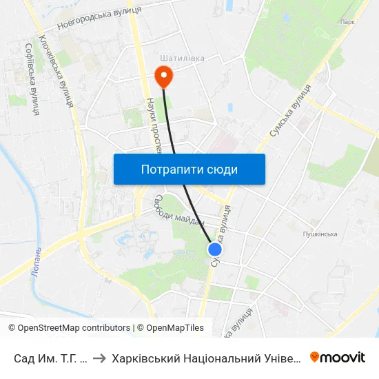 Сад Им. Т.Г. Шевченко to Харківський Національний Університет Радіоелектроніки map
