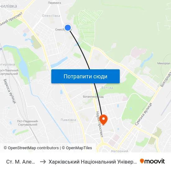 Ст. М. Алексеевская to Харківський Національний Університет Радіоелектроніки map
