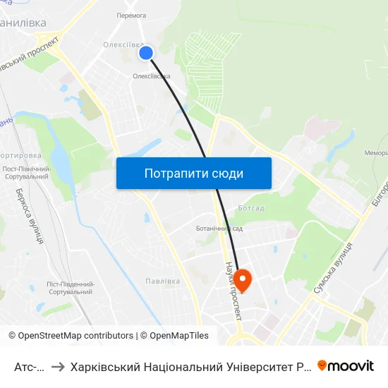 Атс-336 to Харківський Національний Університет Радіоелектроніки map