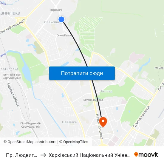 Пр. Людвига Свободы to Харківський Національний Університет Радіоелектроніки map