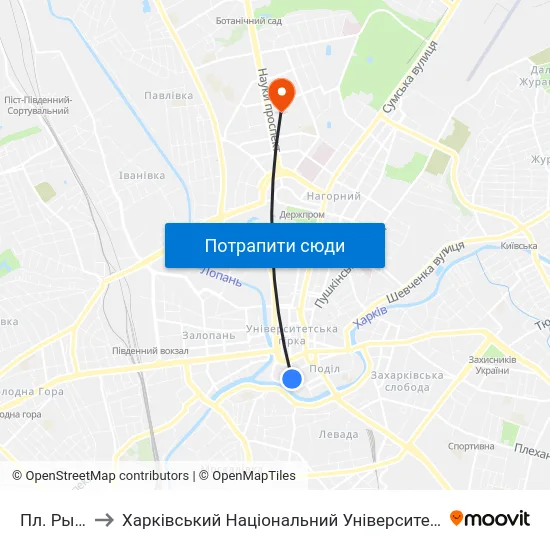 Пл. Рыбный to Харківський Національний Університет Радіоелектроніки map