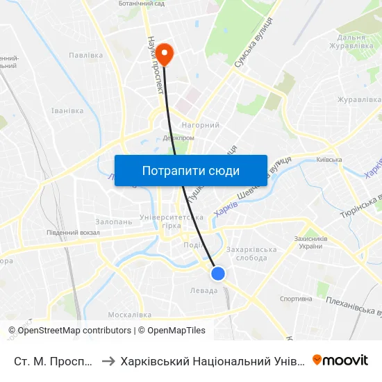 Ст. М. Проспект Гагарина to Харківський Національний Університет Радіоелектроніки map