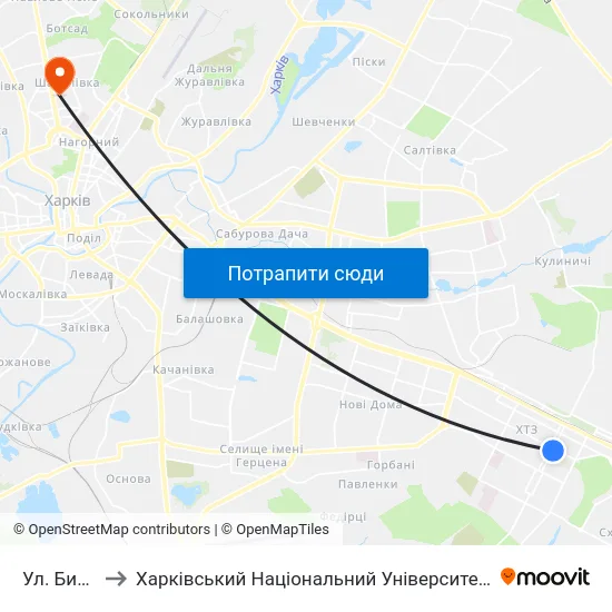 Ул. Библика to Харківський Національний Університет Радіоелектроніки map