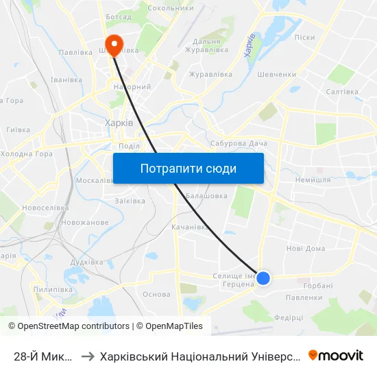 28-Й Микрорайон to Харківський Національний Університет Радіоелектроніки map