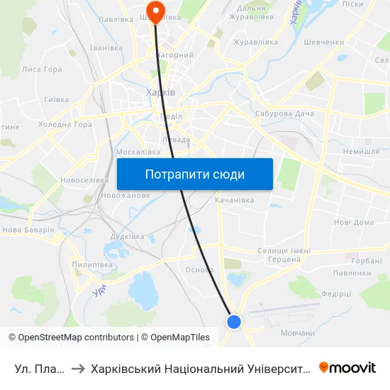 Ул. Планерна to Харківський Національний Університет Радіоелектроніки map