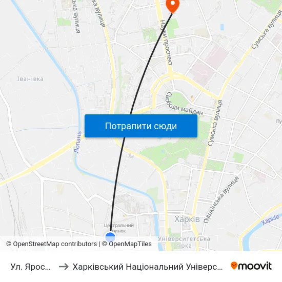 Ул. Ярославская to Харківський Національний Університет Радіоелектроніки map