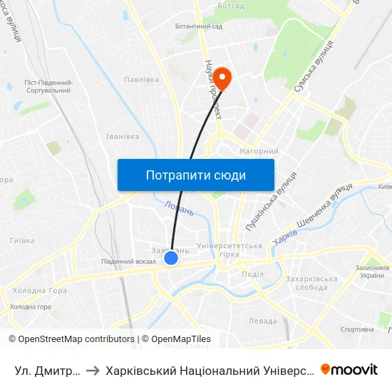 Ул. Дмитриевская to Харківський Національний Університет Радіоелектроніки map