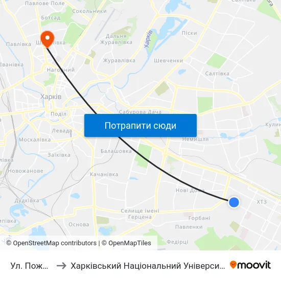 Ул. Пожарского to Харківський Національний Університет Радіоелектроніки map