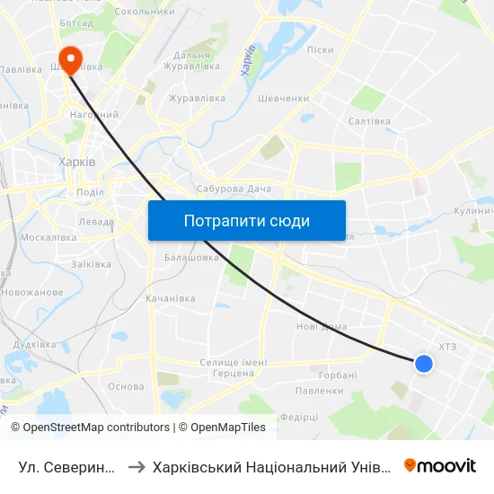 Ул. Северина Потоцкого to Харківський Національний Університет Радіоелектроніки map