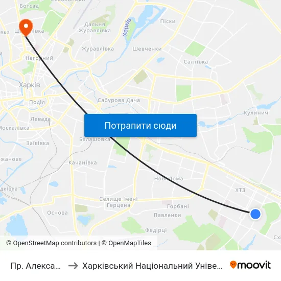 Пр. Александровский to Харківський Національний Університет Радіоелектроніки map