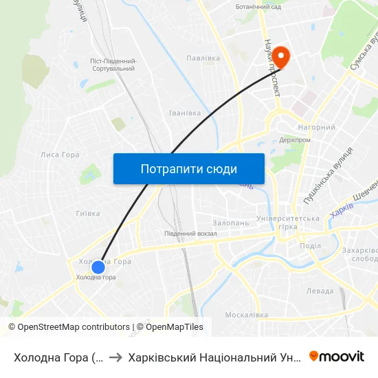 Холодна Гора (Kholodna Hora) to Харківський Національний Університет Радіоелектроніки map