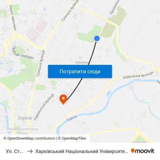 Ул. Студенческая to Харківський Національний Університет Міського Господарства Імені О. М. Бекетова map