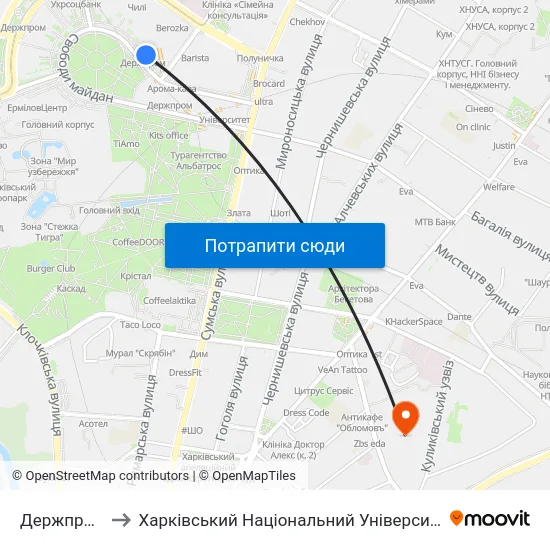 Держпром (Derzhprom) to Харківський Національний Університет Міського Господарства Імені О. М. Бекетова map