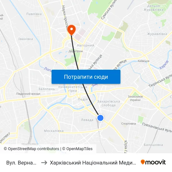 Вул. Вернадського to Харківський Національний Медичний Університет map