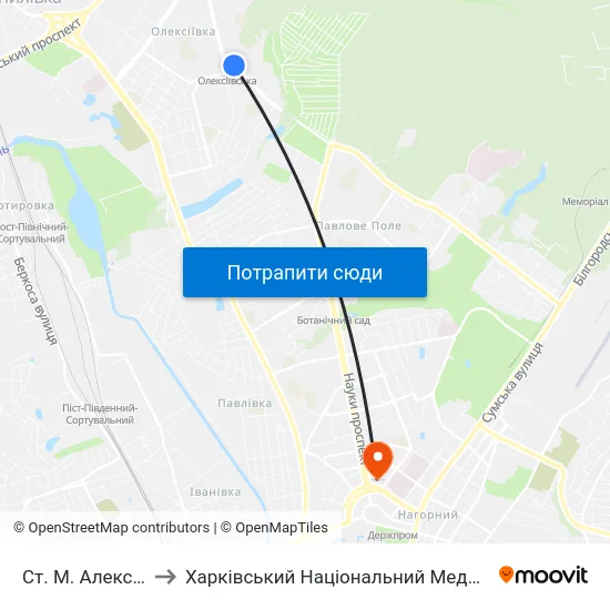 Ст. М. Алексеевская to Харківський Національний Медичний Університет map