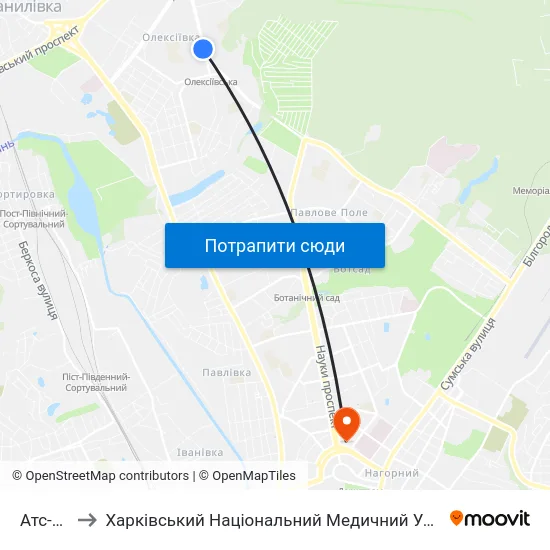 Атс-336 to Харківський Національний Медичний Університет map