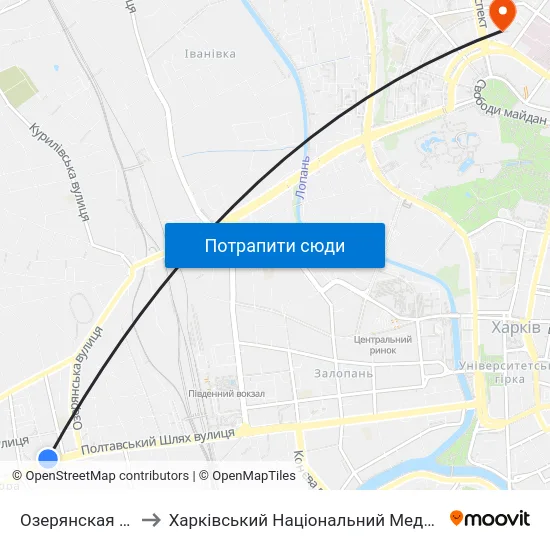 Озерянская Церковь to Харківський Національний Медичний Університет map
