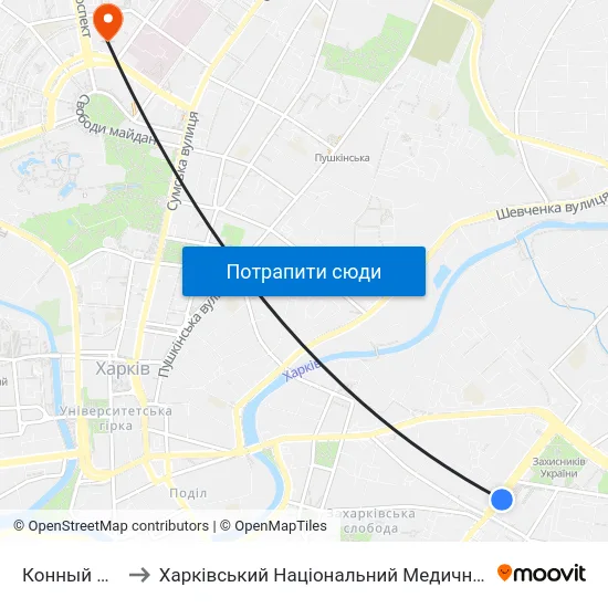 Конный Рынок to Харківський Національний Медичний Університет map