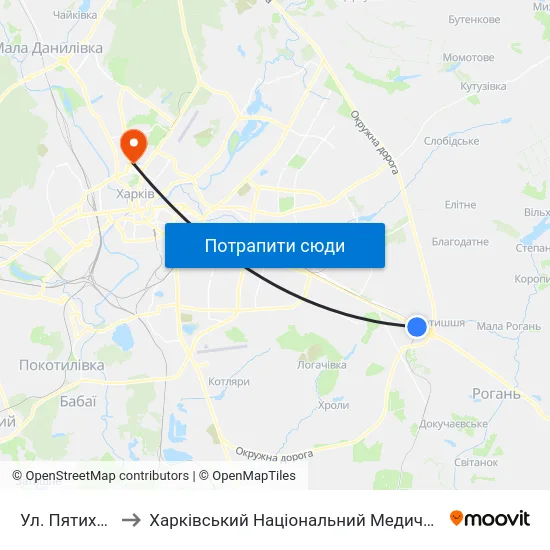 Ул. Пятихатская to Харківський Національний Медичний Університет map