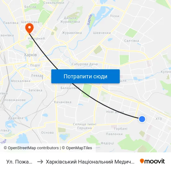 Ул. Пожарского to Харківський Національний Медичний Університет map
