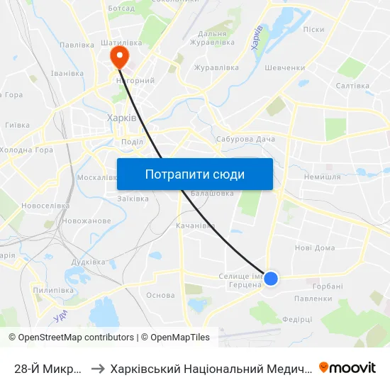 28-Й Микрорайон to Харківський Національний Медичний Університет map