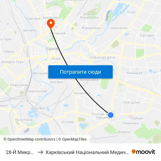 28-Й Микрорайон to Харківський Національний Медичний Університет map