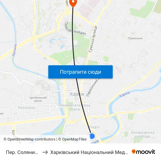 Пер. Соляниковський to Харківський Національний Медичний Університет map