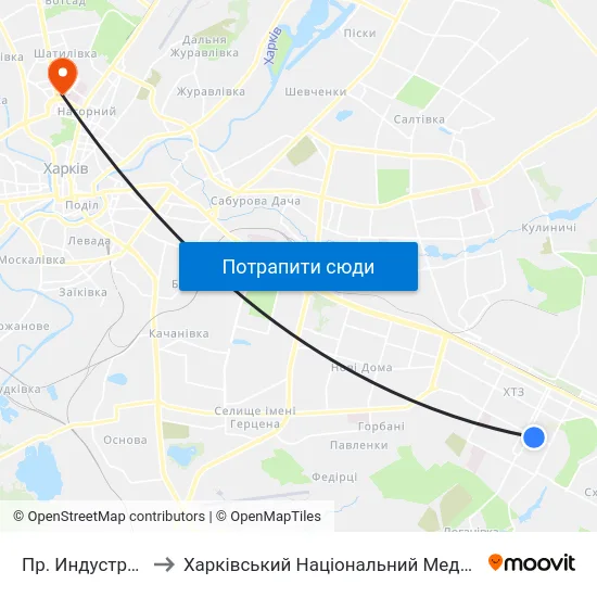 Пр. Индустриальный to Харківський Національний Медичний Університет map