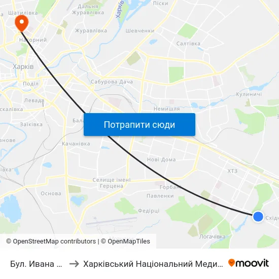 Бул. Ивана Каркача to Харківський Національний Медичний Університет map