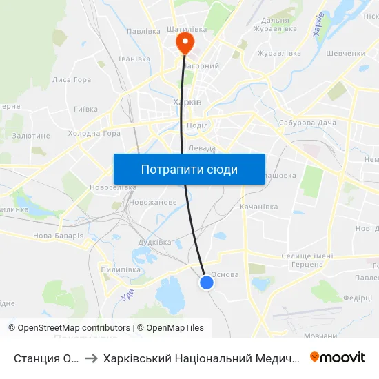 Станция Основа to Харківський Національний Медичний Університет map