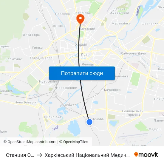 Станция Основа to Харківський Національний Медичний Університет map