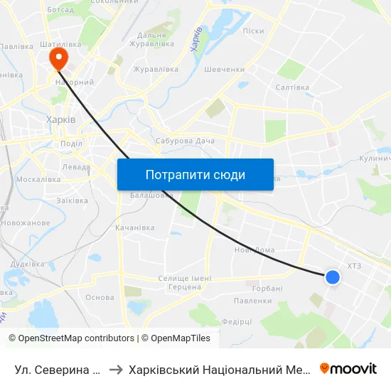 Ул. Северина Потоцкого to Харківський Національний Медичний Університет map