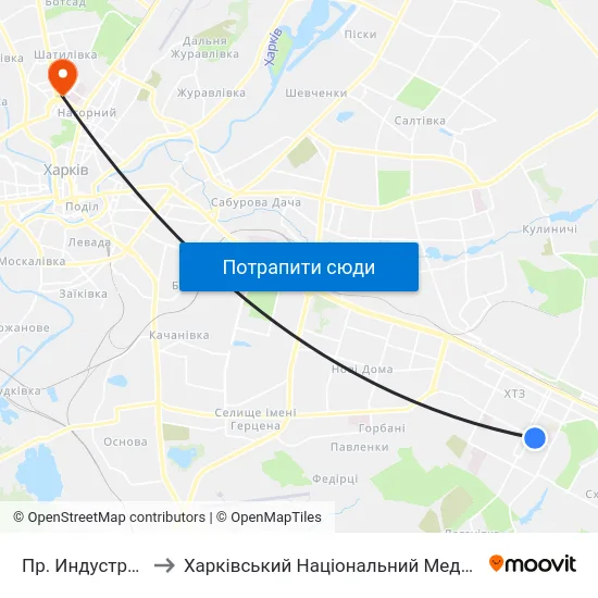 Пр. Индустриальный to Харківський Національний Медичний Університет map
