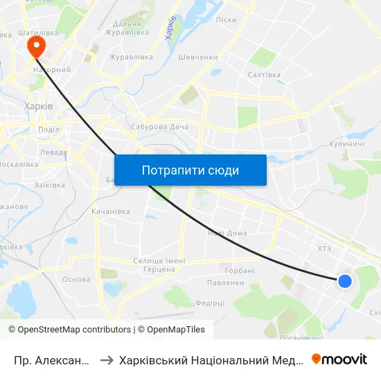 Пр. Александровский to Харківський Національний Медичний Університет map
