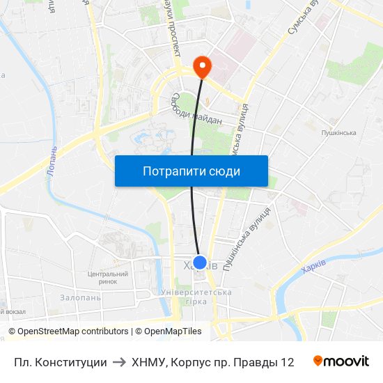 Пл. Конституции to ХНМУ, Корпус пр. Правды 12 map