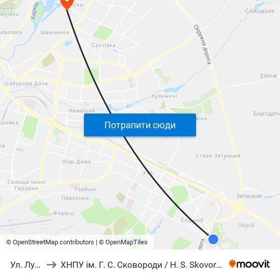 Ул. Луи Пастера to ХНПУ ім. Г. С. Сковороди / H. S. Skovoroda Kharkiv National Pedagogical University map