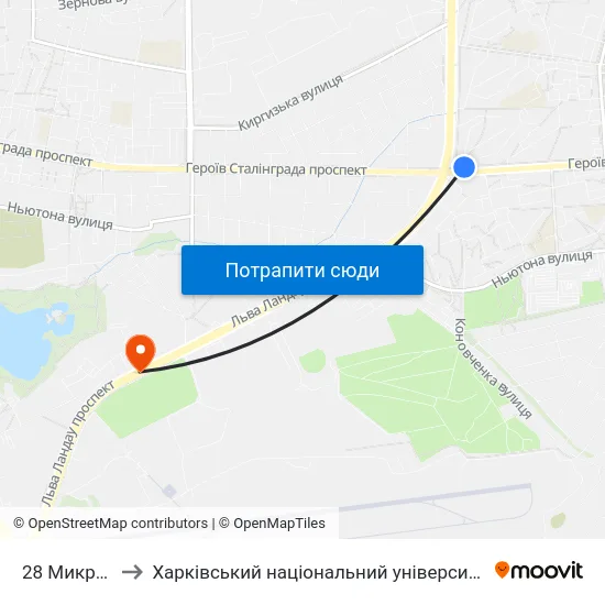 28 Микрорайон to Харківський національний університет внутрішніх справ map