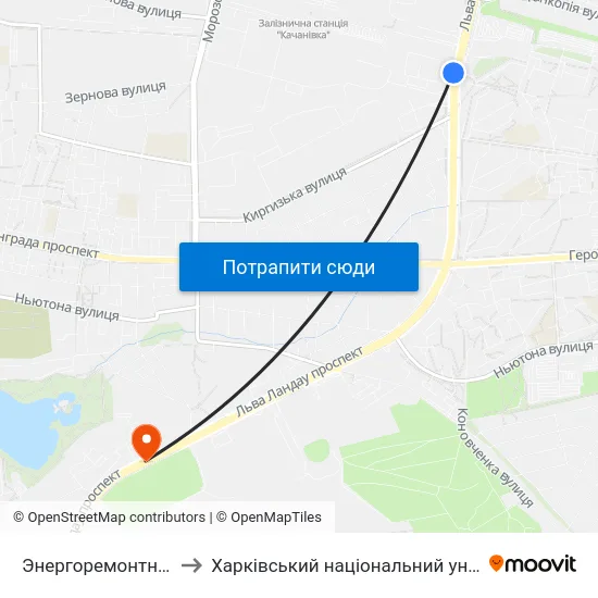 Энергоремонтное Предприятие to Харківський національний університет внутрішніх справ map